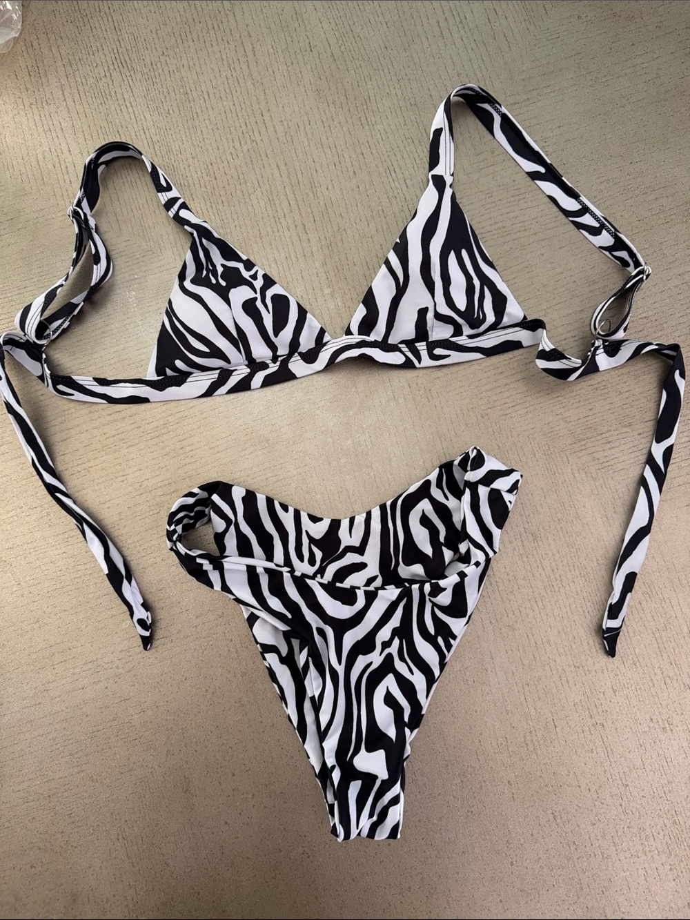 Zebra Print Triangle Bikini Set - Black & White